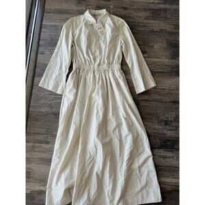 NWT!! Zara White Long-Sleeve Button-Front Dress with Elastic Waist (Size Medium)
